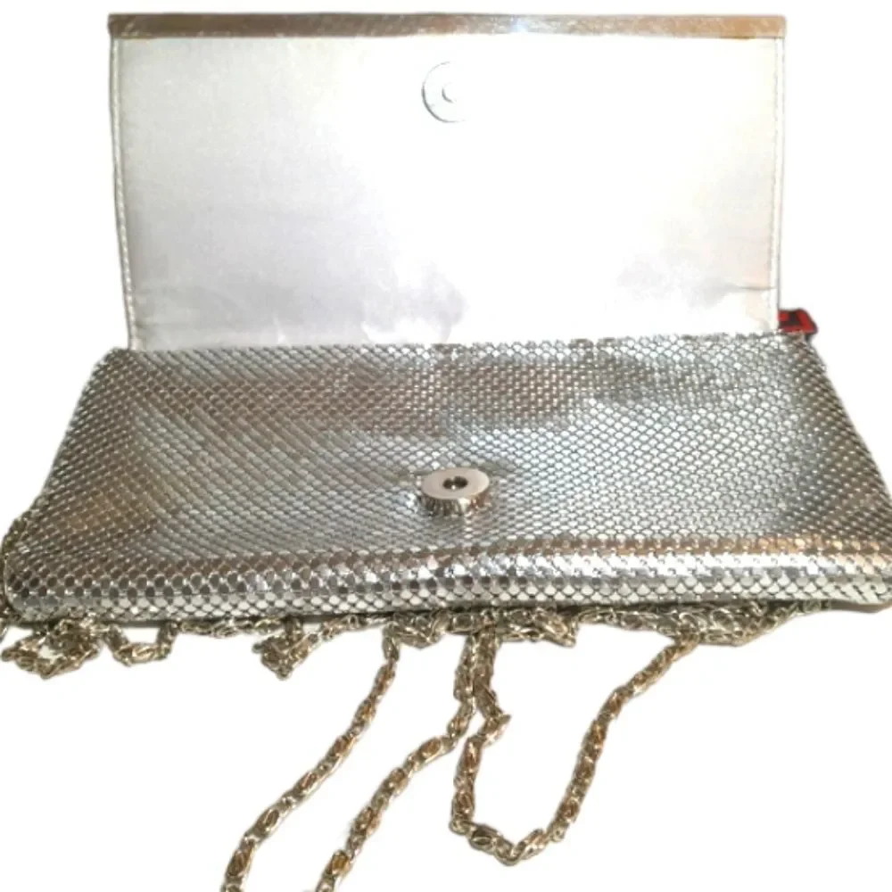 Vintage Metal Mesh Evening Clutch Bag With Chain Link Strap